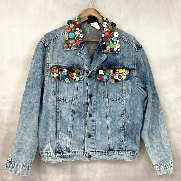 VTG 80s Y Womens Denim Jacket Size Small Buttons Retro Funky Preppy Maximalist - Picture 1 of 9